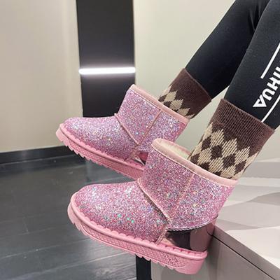 Детские зимние плюшевые зимние ботинки с блестками. Теплые удобные детские ботильоны. Нескользящая повседневная обувь на толстой подошве для мальчиков и девочек.