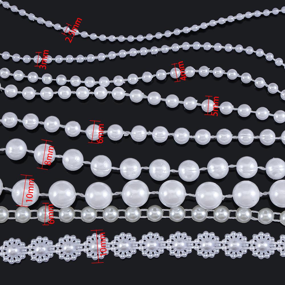 10M 2M ABS Imitation Pearl Star Bead Chain Line Cord Plastic Thread Trim DIY Wedding Party Decor Jewelry Findings Craft Material