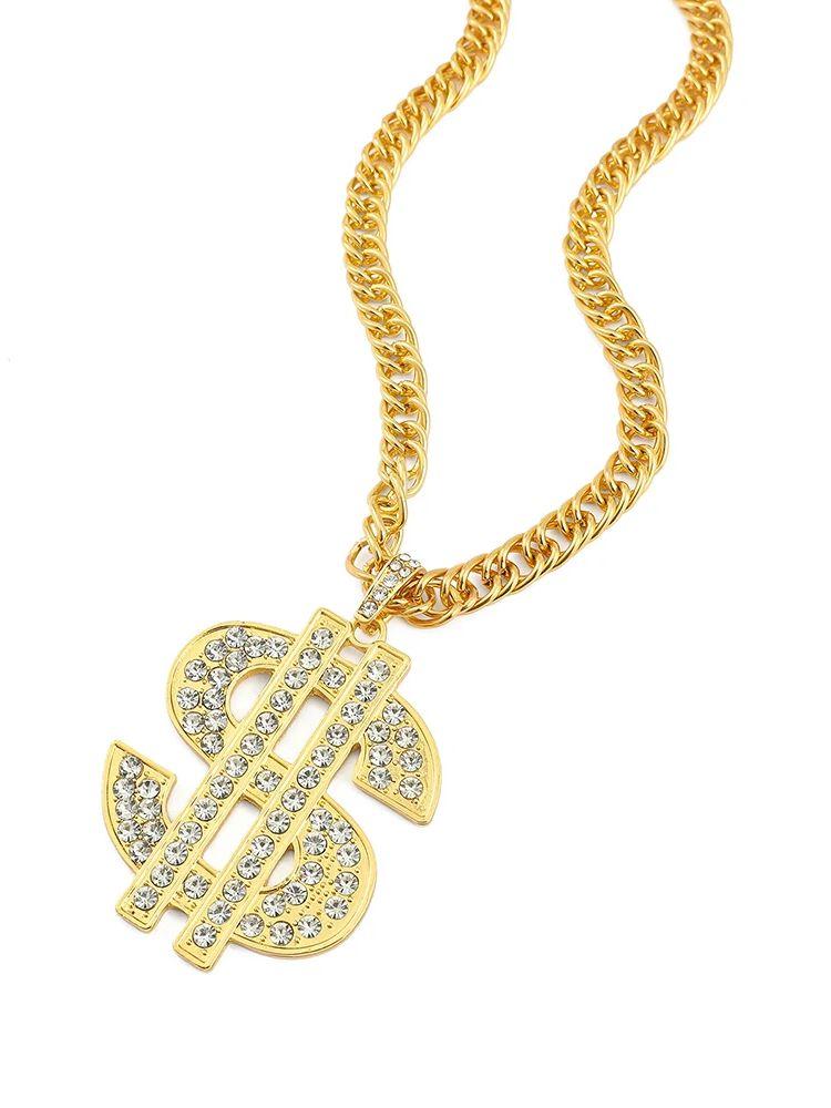 Полная Страз Хип-Хоп Золотой Знак Доллара Подвеска Ожерелье Мужчины Женщины Панк Мода Рок Рэп Украшения Подарок