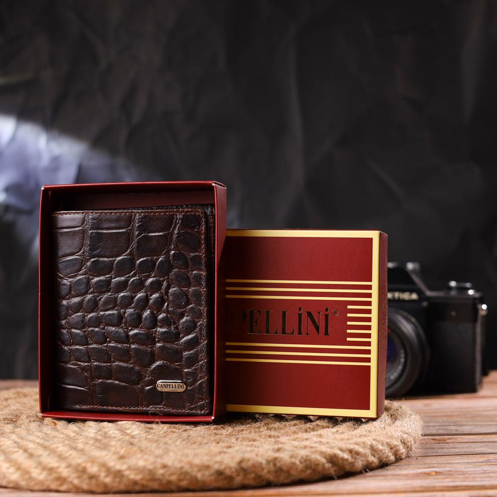 Стильное мужское портмоне из натуральной фактурной кожи CANPELLINI Purse 21497 Коричневое