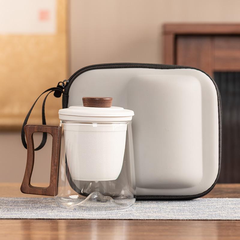 Ручка из черного сандала, офисная кружка, керамическая вставка-фильтр, стеклянная чашка для чая, высококлассная, защита от ожогов, подарочная коробка, портативный подарок