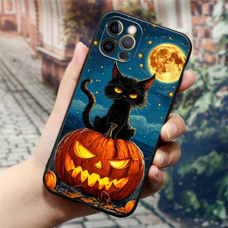 Счастливого Хэллоуина Кот Тыква Чехол для телефона для Apple iPhone 17 16 15 14 13 12 11 Pro Max 16 Plus 17Air 17PM Задняя крышка Силиконовый Funda