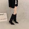 Suede Pointed Pleated Piled Boots Women's 2025 Autumn and Winter New Removable Two-wear Thin Heel Boots High Heel Short Boots