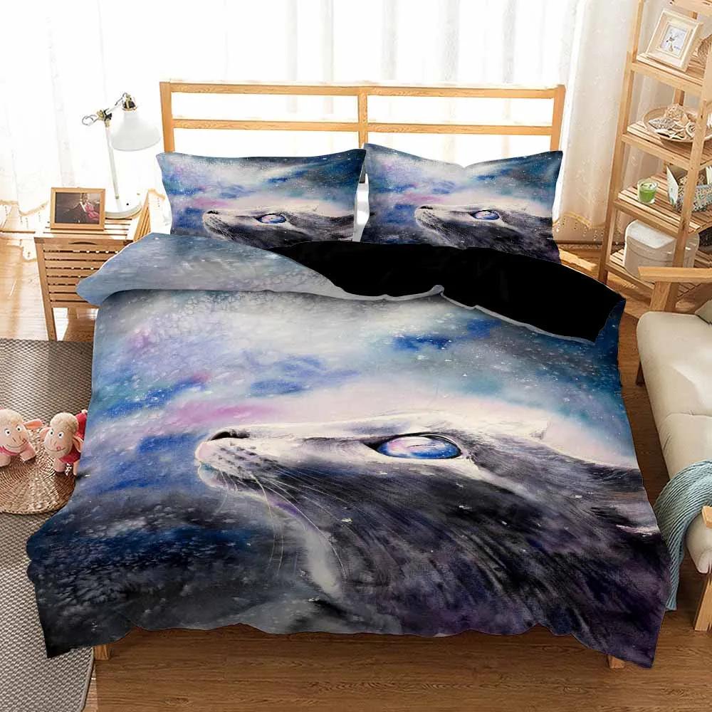 Детское одеяло/пододеяльник Galaxy Cat с наволочками, мультяшное животное, пододеяльник, постельный набор, звездное небо, домашнее животное, детское покрывало для кровати, комплекты