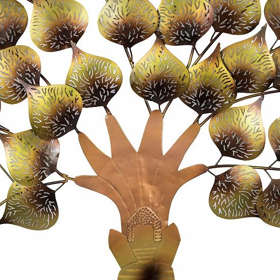 Металлическое золотое дерево ручной работы, настенный художественный декор, акцентная скульптура с Буддой, сидящим на дереве