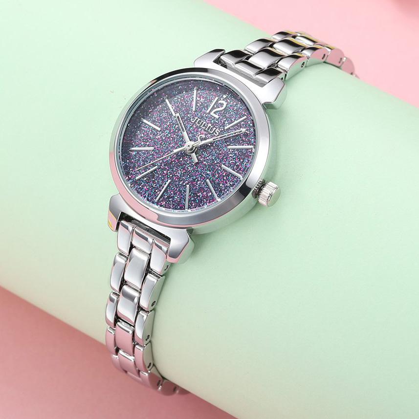 Новые кварцевые женские часы MIYOTA на браслете-цепочке Julius, модные, с блестками, часами-пайетками, маленький циферблат, подарочная коробка на день рождения девочки