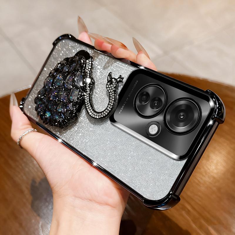 KEYSION Противоударный чехол с гальваническим покрытием для OPPO Reno11 F 5G Прозрачный ТПУ с блестками, инкрустированный драгоценными камнями, подставка в виде лебедя, задняя крышка для OPPO Reno11F 5G