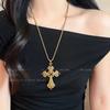 Y2K Punk Gold Rhinestone Cross Necklace, 2024 Sweet & Cool Double Layer Chain
