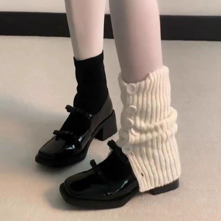 Trendy design stacked bow tie foreign style thin boots splicing Mary Jane socks boots thin thick heel short boots women