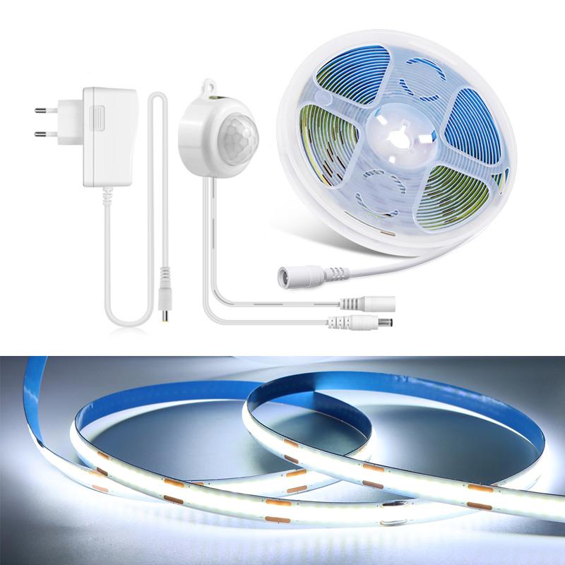 PIR Motion Sensor Bedside Decor Lamp COB LED 12V COB Led Strip Tiras De Luces Led Christmas Lights Ribbon Rope Light Bathroom