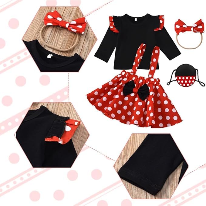 Formemory Mouse Costume for Kids, 4-Piece Set (T-Shirt, Skirt, Hair Accessory, and Bag). Perfect for Halloween, Christmas, or as a Princess, this