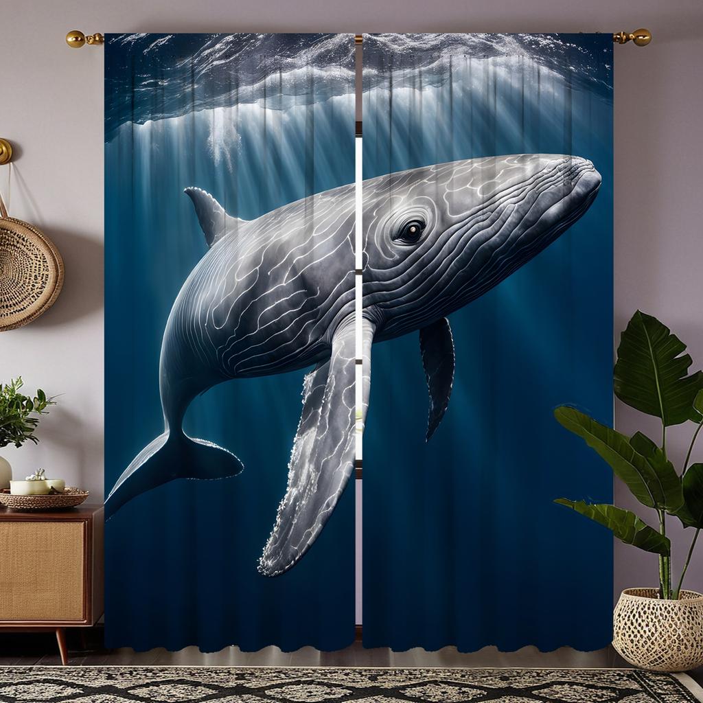 2 шт. HD глубоководный кит декоративная занавеска с синей завязкой цифровая печатная занавеска украшение для дома стиль украшение гостиная спальня