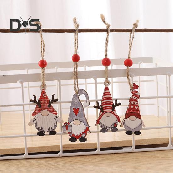 12 Pcs Christmas Wooden Ornaments Hanging Gnome Gingerbread Man Decorations Xmas Tree Pendant for Holiday Home Decor