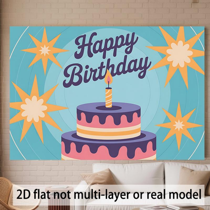 Happy Birthday Party Banner, Polyester Photo Backdrop for Home Room Wall and Event Supplies