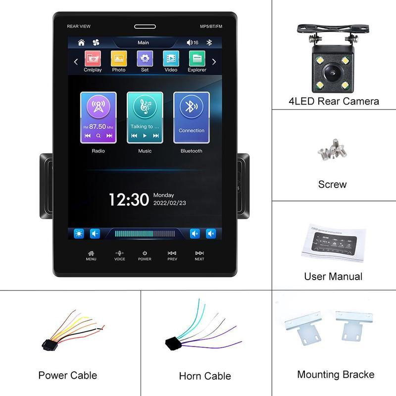 1 Din 9,5-дюймовый вертикальный сенсорный экран Автомобильный MP5-плеер Carplay Android Auto Mirror Link DVR заднего вида SWC Bluetooth FM TF/USB