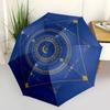Элегантный синий круглый арт-принт с золотыми геометрическими узорами Зонт, Портативный складной 3-секционный компактный зонт для мужчин и женщин, S216