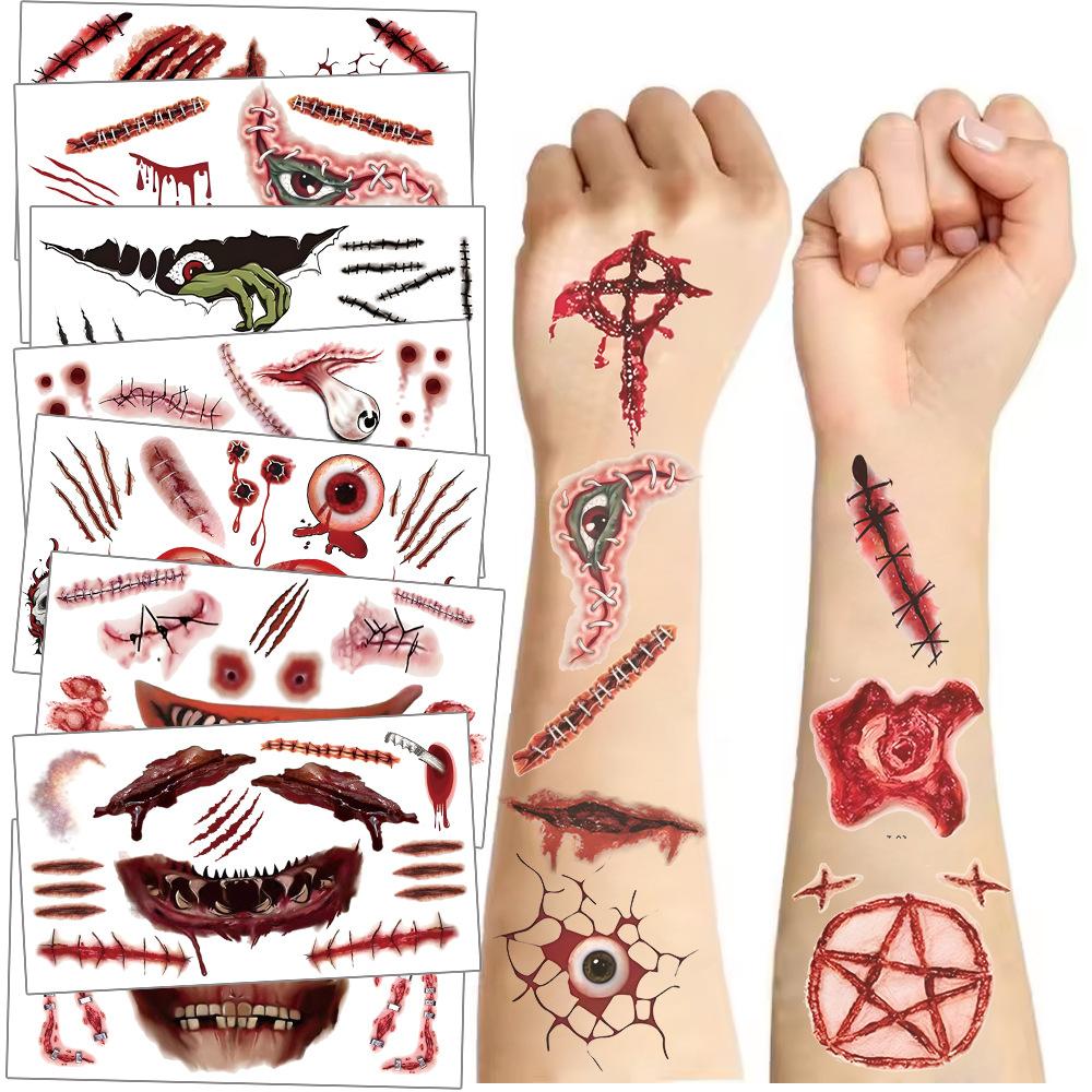 New Halloween Tattoo Stickers High-end Sense of Men and Women Realistic Horror Fake Scar Scar Temporary Tattoo Stickers