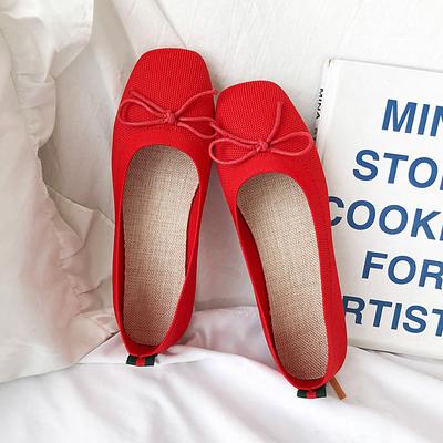 Модная женская обувь весна-лето квадратная голова неглубокий носок вязаные дышащие туфли без застежек на плоской подошве вязаные балетки