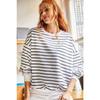 Women's White Black Striped Basic Soft Textured Loose Sweatshirt Swt-19000457