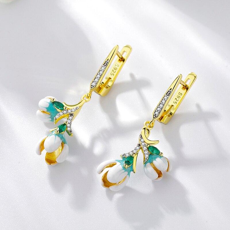 OGULEE модные серьги-подвески из стерлингового серебра 925 пробы, синие, сделай сам, эмаль, зеленые, счастливые цветы, спиральные висячие серьги для женщин, ювелирные изделия для свадебной вечеринки