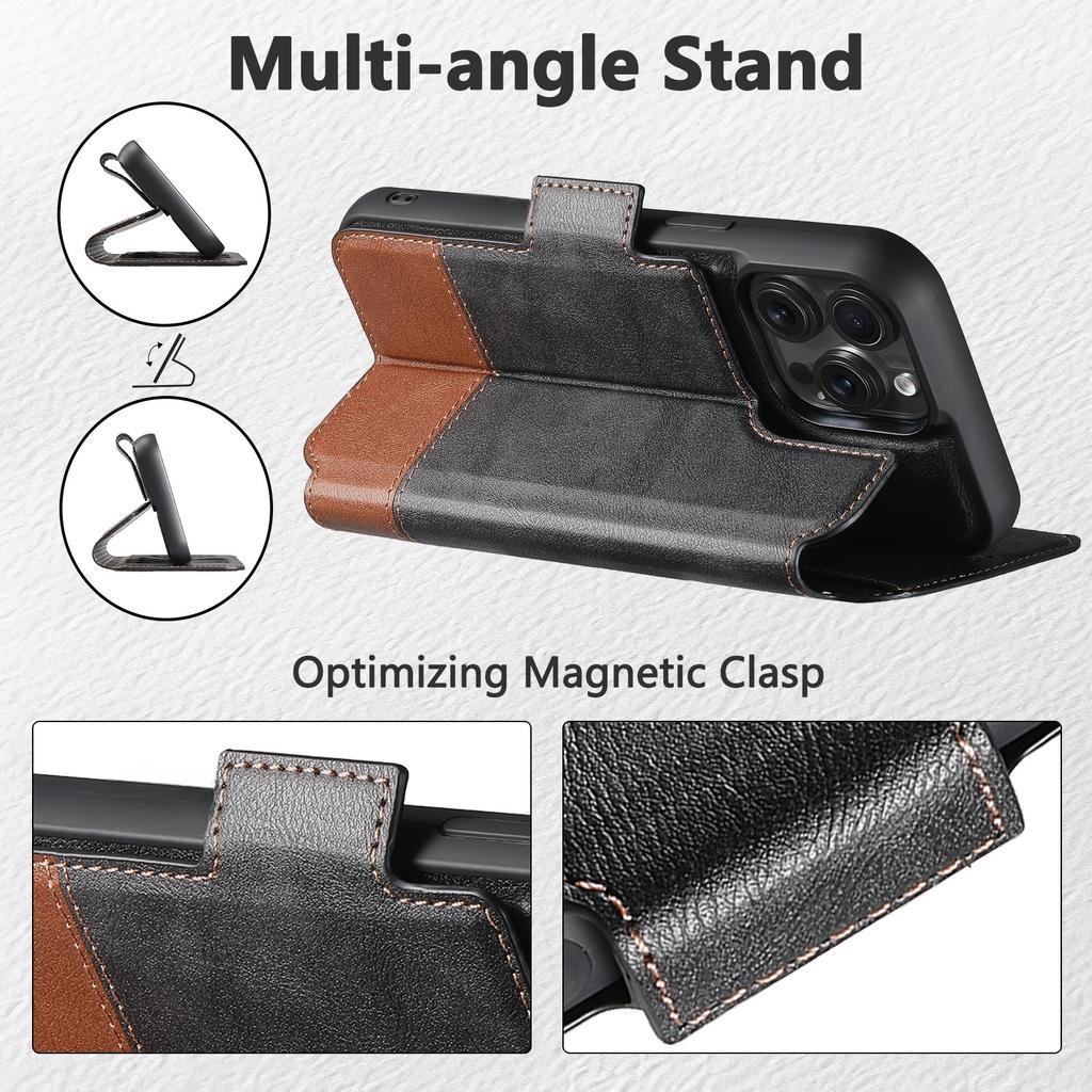 SUTENI Q-06 Чехол для iPhone 16 Pro, кожаный, с магнитной отстегивающейся вставкой, с цветовой вставкой