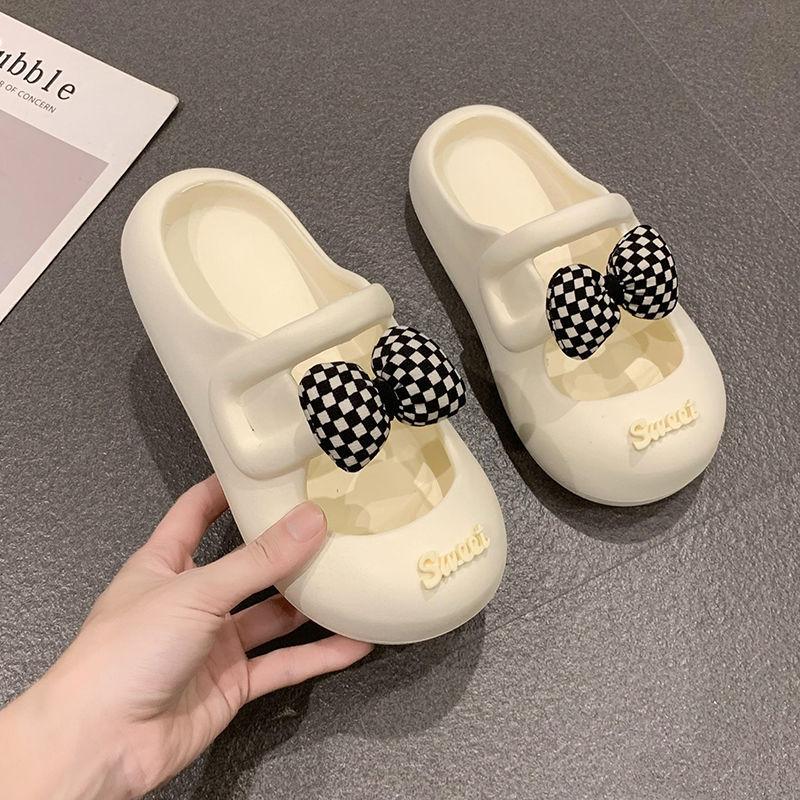 Cute and Sweet Outdoor Women's Butterfly Knot Slippers 2024 New Fashion Soft Sole Anti Slip Summer Thick Sole One Line Sandal