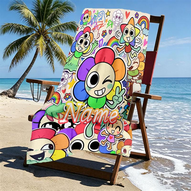 Custom Name Personalized Dandy's World Print Beach Towel, for Trip Camping Beach Party Home Decor, Birthday Gift for Family & Friends