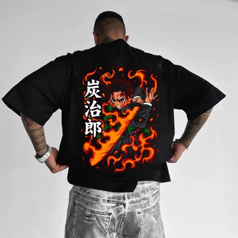 Demon Slayer Mens Tshirt Tanjiro Kamado Summer Anime Tee Spring Autumn Boy Fashion BreathableShortsleeved Parentchild Wear