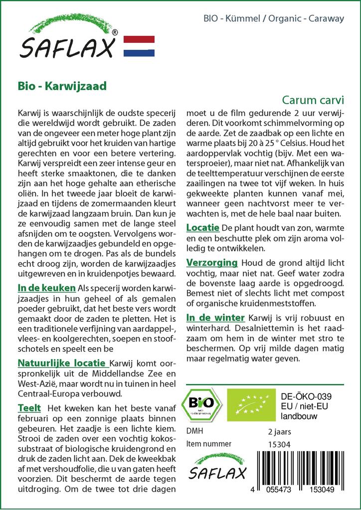 SAFLAX Garden in the Bag - Органический - Тмин - 800 семян - С субстратом в подходящем пакете-стойке - Carum carvi