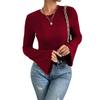 2024 Burgundy Bell Sleeve Round Neck T-Shirt – Versatile Autumn/Winter Top