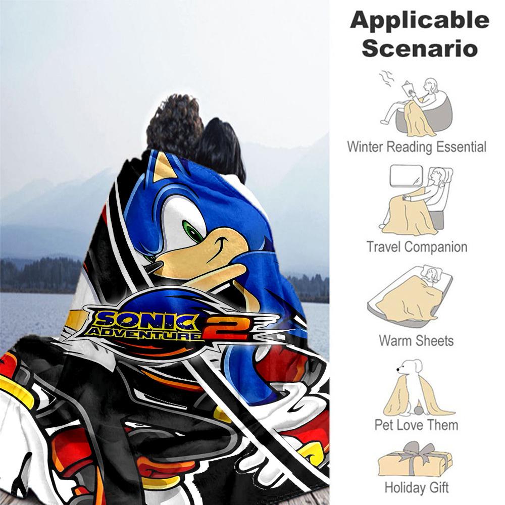 1pc Sonic Adventure Outdoor Blanket Lightweight Flannel, Soft & Warm, All-Season Use for Sofa, Outdoor, Camping, Living Room, Office033