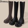 Vintage Punk Style Women Knee High Boots Fashion Platform Thick Heel Shoes Ladies Concise Knight Long Botas De Mujer
