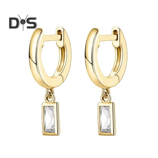 1 Pair Drop Earrings Geometric Cubic Zirconia Polished Metal Lightweight Huggie Earrings Smooth Surface Earrings for Daily Wear Party Dating