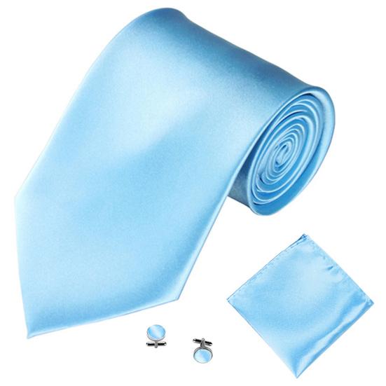 Men's Fashion Solid Color Suits Ties Necktie Cufflinks Hanky Set Tuxedo Suit