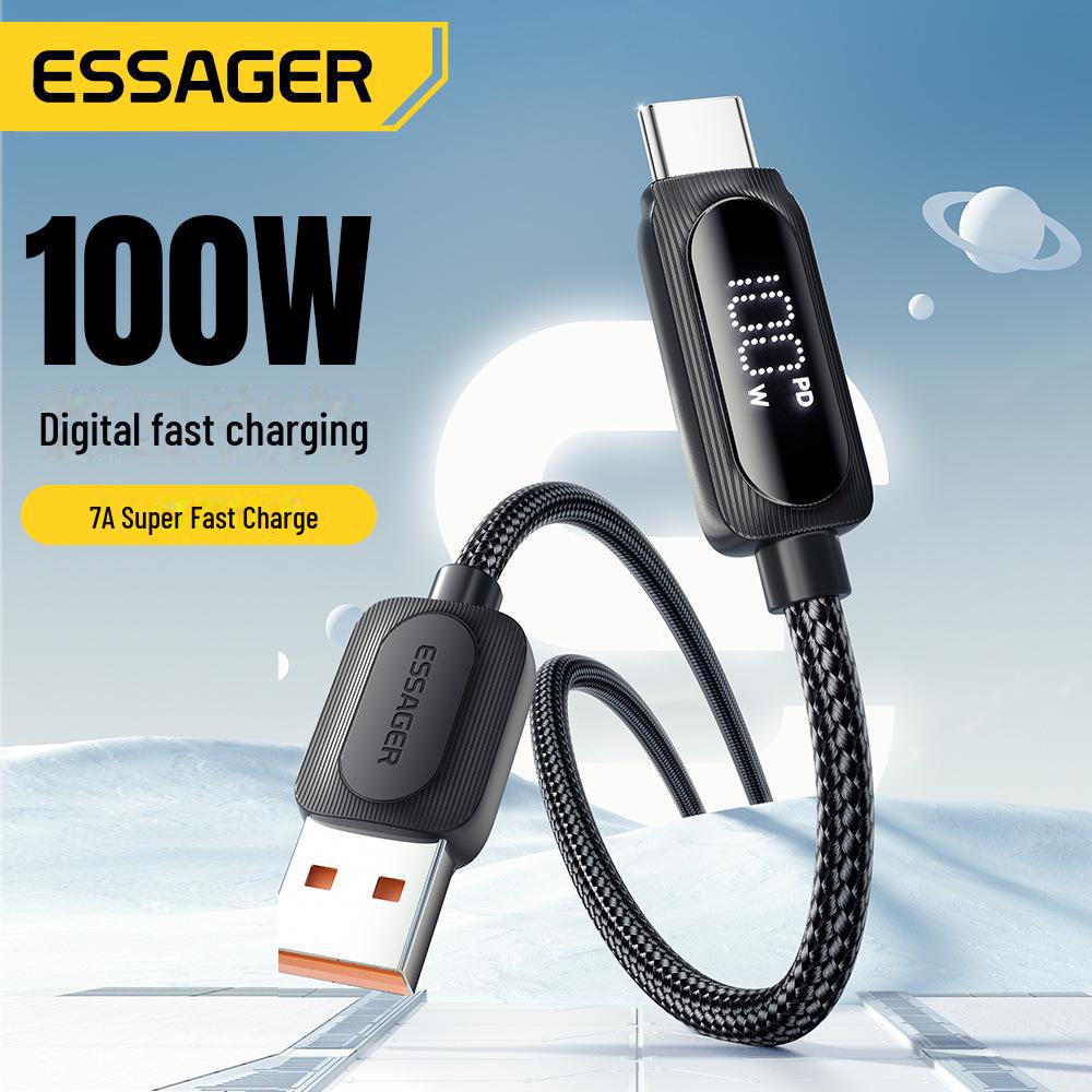 ESSAGER Кабель для зарядки Type-C7A с цифровым дисплеем: Совместим с Huawei, Honor, OPPO и другими телефонами.