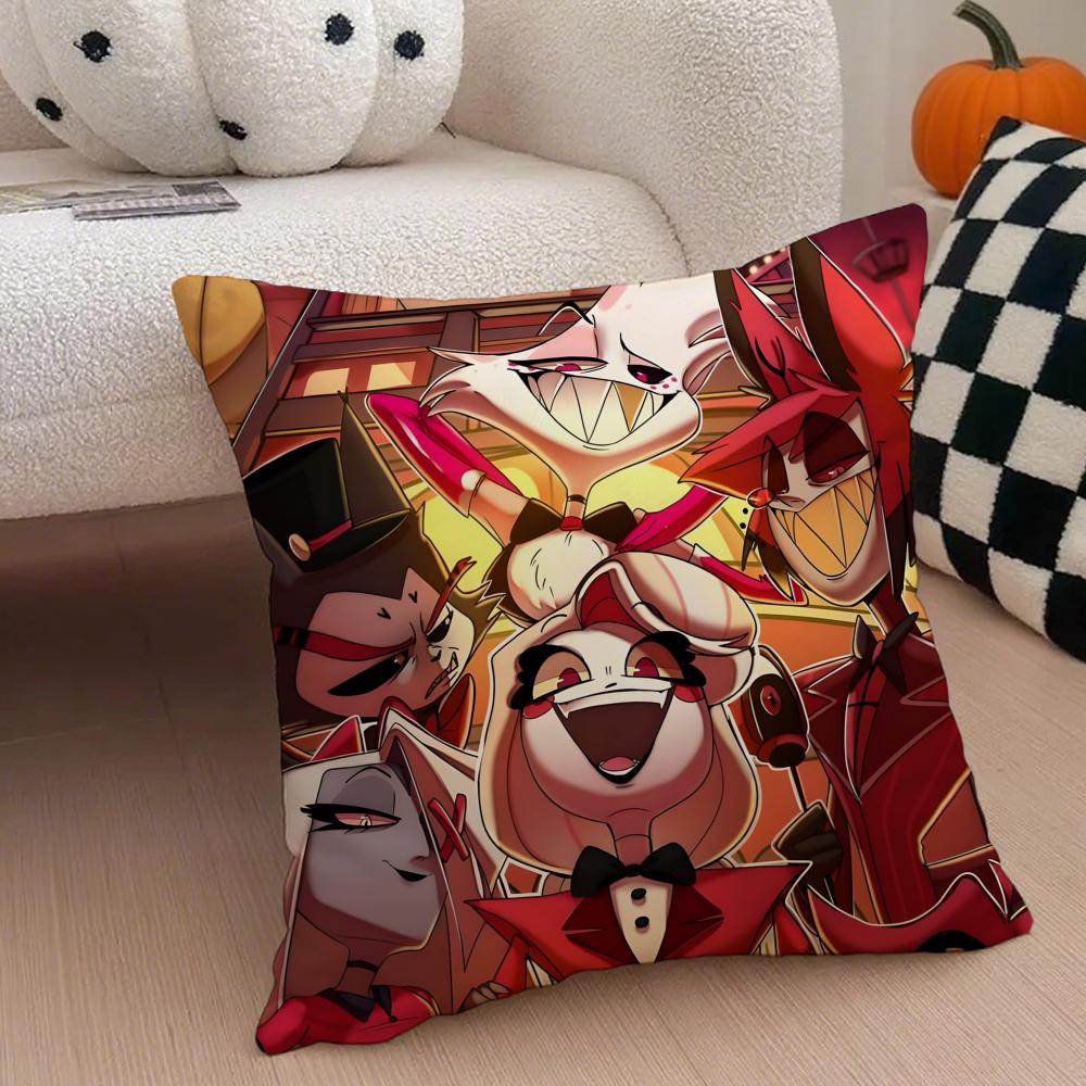 Edgy Musical Quirky Animate HHazbin Hotel Cushion Cover Throw Pillow Cover Hidden Button Durable Polyester Chair Cushion