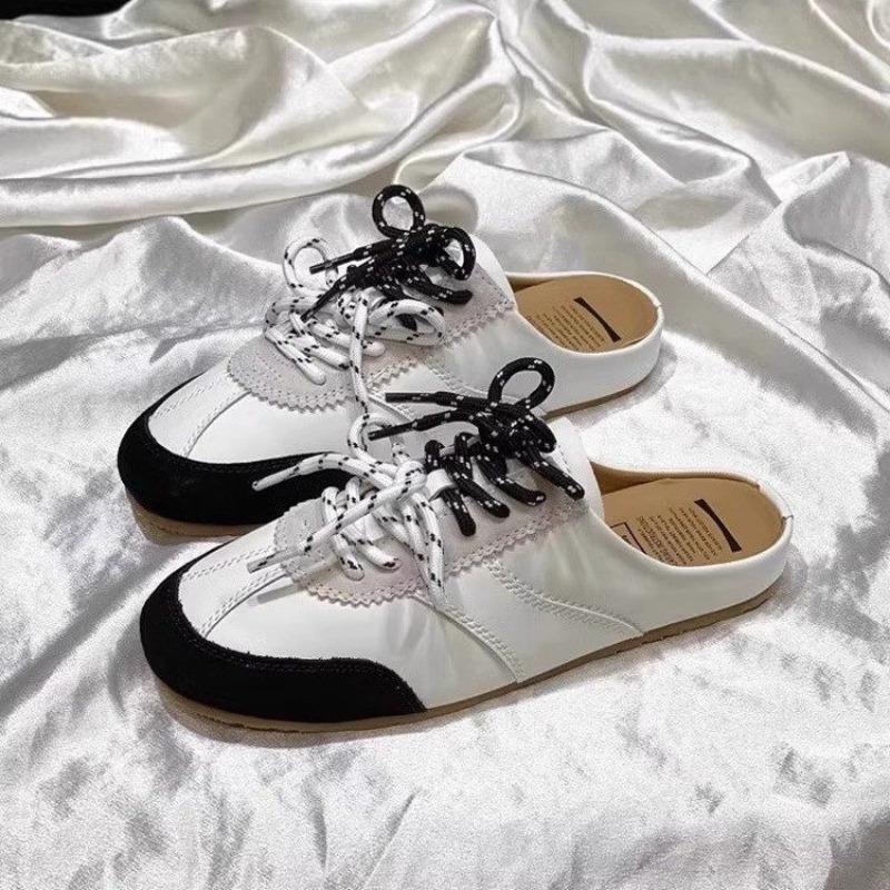 Модные женские летние полушлепанцы Baotou для улицы 2025 Новые с двойной шнуровкой, ленивые, на каблуке на одну ногу, крутые шлепанцы