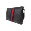 Gucci Distressed classic presbyopic logo striped webbing canvas and leather shoulder crossbody bag men's black gray