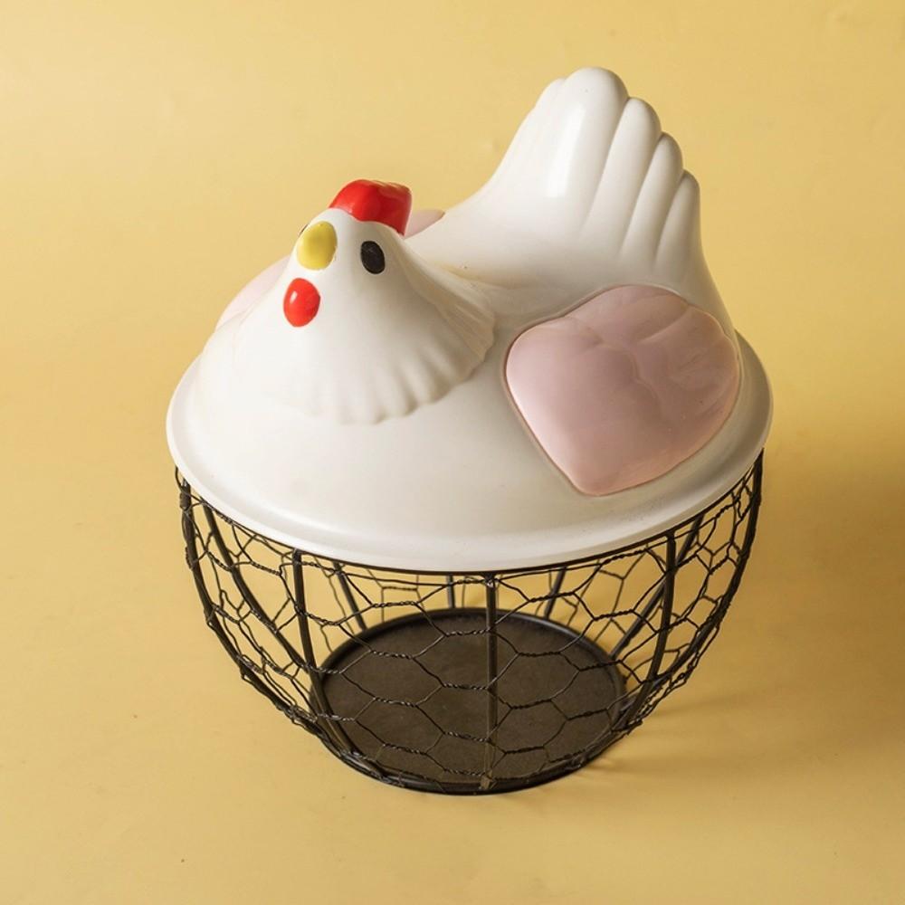 Rustic Egg Container Storage Hollow Iron Basket Hen Shape Egg Basket Kitchen Accessories