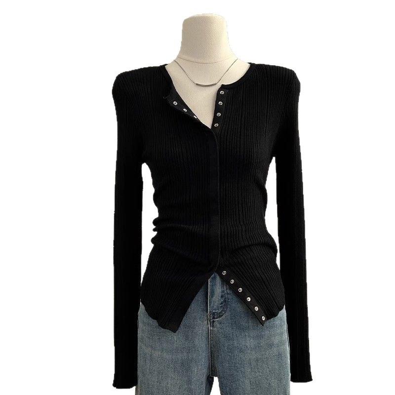 Осень Новая Модная Вязаная Базовая Рубашка Женский Свитер с Дизайном Длинного Рукава