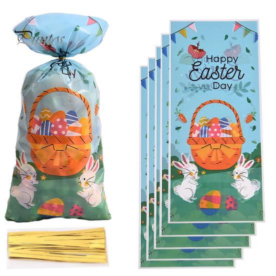 50Pcs Easter Bunny Candy Bags Large Capacity Cartoon Pattern Cute Cookie Candy Wrapping Bag Party Gift Bags