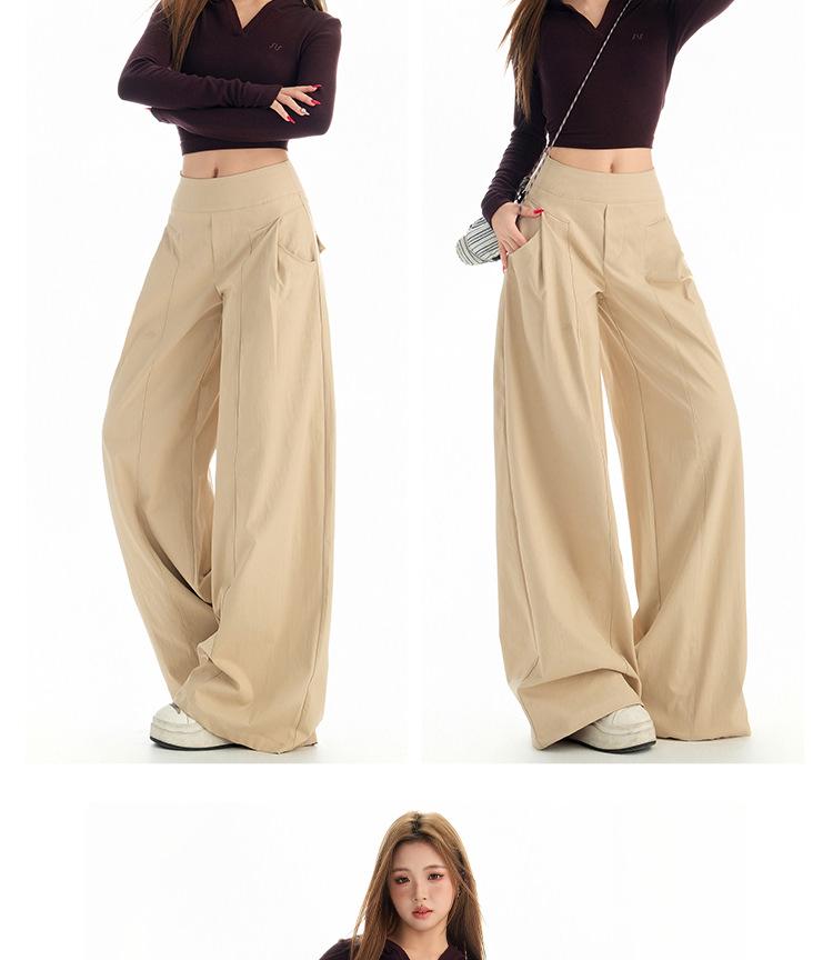 2025 Women's Autumn Khaki Wide-Leg Casual Drapey Floor-Length Pants