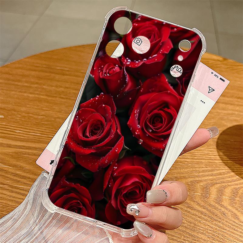 Чехол с узором алой красной розы для iPhone 17 Pro Max, чехол для iPhone 16 15 14 13 Pro Max 11, противоударный прозрачный мягкий силиконовый чехол