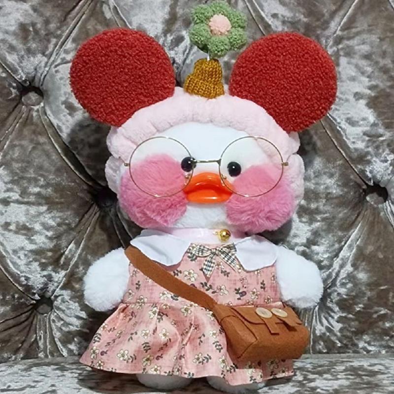 Утка-кафе, 30 см, маленькая желтая утка, милая подушка, плюшевая игрушка, мягкая кукла в очках и одежде, милая мультяшная игрушка