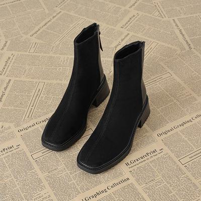 2025 женские ботинки мартин новые тонкие зарубежные ботинки на толстой подошве мартин зимний бархат осень и зима квадратный носок короткие ботинки мода