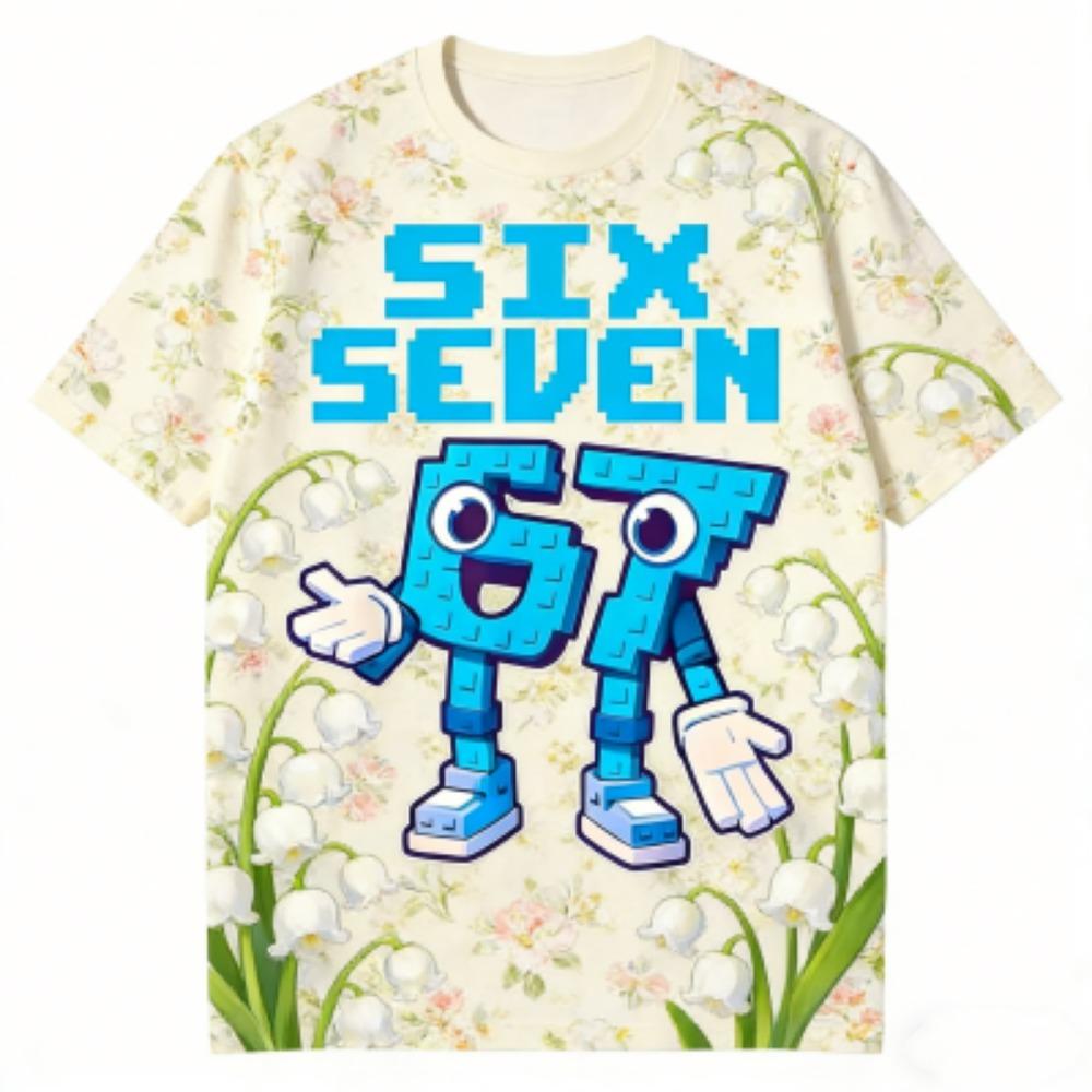Fashion Kids T-Shirt 67 Six Seven Flower Print Boy and Girl Tees Top Summer Short Sleeve O Neck Casual Outdoor Kids Clothing