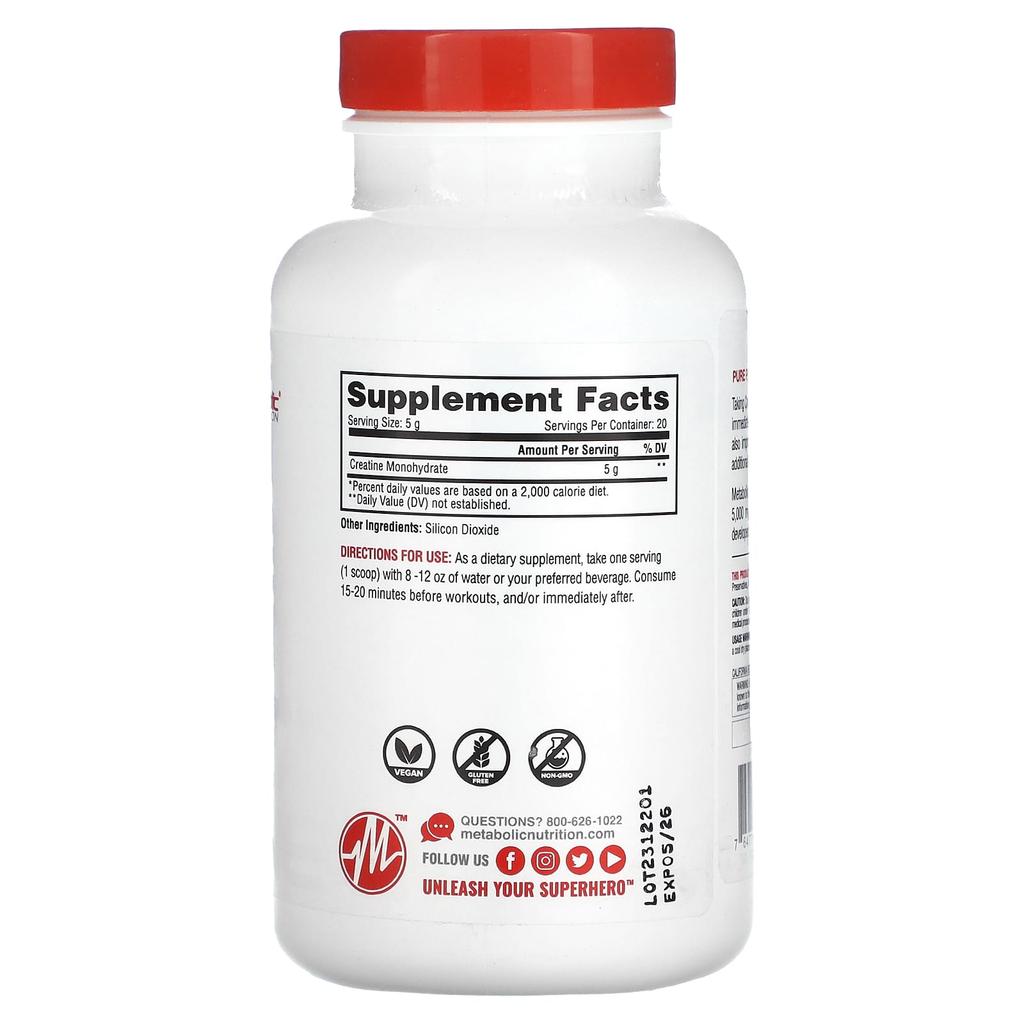 Metabolic Nutrition Creatine, Unflavored, 3.52 Oz (100 G)