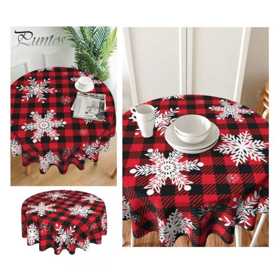 Christmas Table Cloth Snowflake Plaid Print New Year Style Round Shape Easy Care Table Protection Banquets Dining Room Kitchen Party Decoration