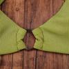 Women Triangle Oversize Split Bikini Set Suit Tie Side G-String Thong Swimsuit Suspenders Green Solid Color