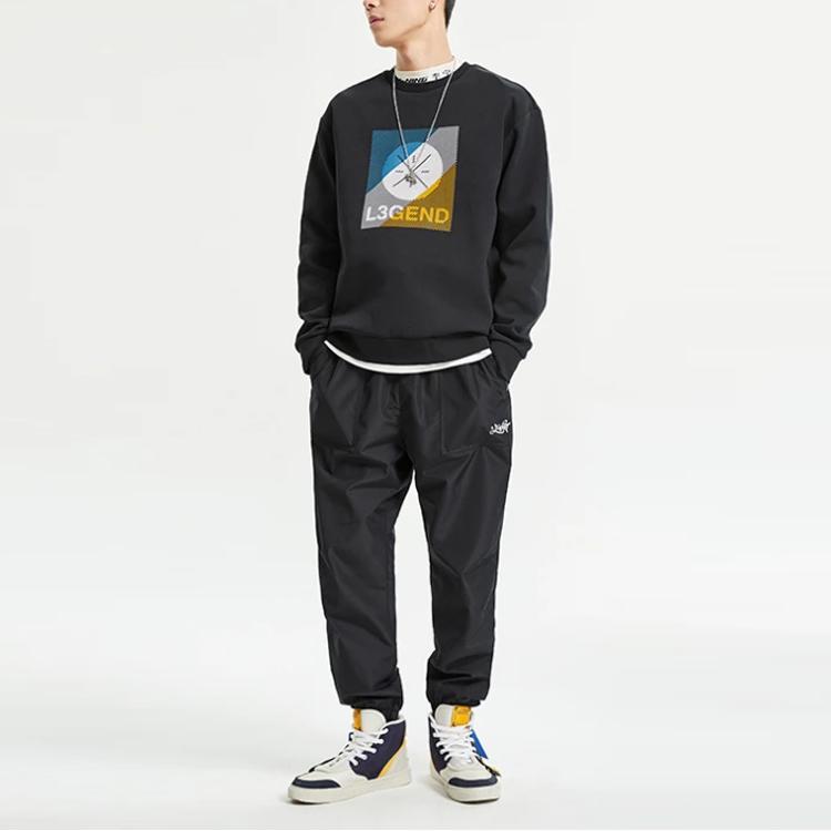 Li Ning Серия Скейтборд Свободные Манжеты Повседневные Длинные Брюки Мужские Брюки Черный AYKR057-1